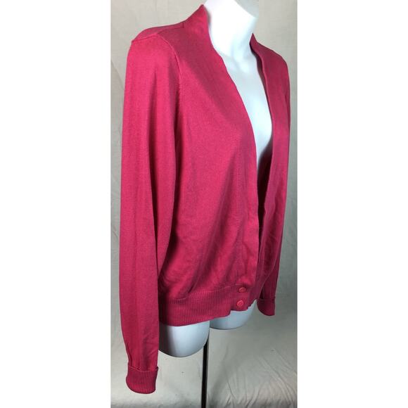 Vintage Worthington Knit Cardigan L Hot Pink Button Plunge Front LongSleeve Y2K - Picture 3 of 6